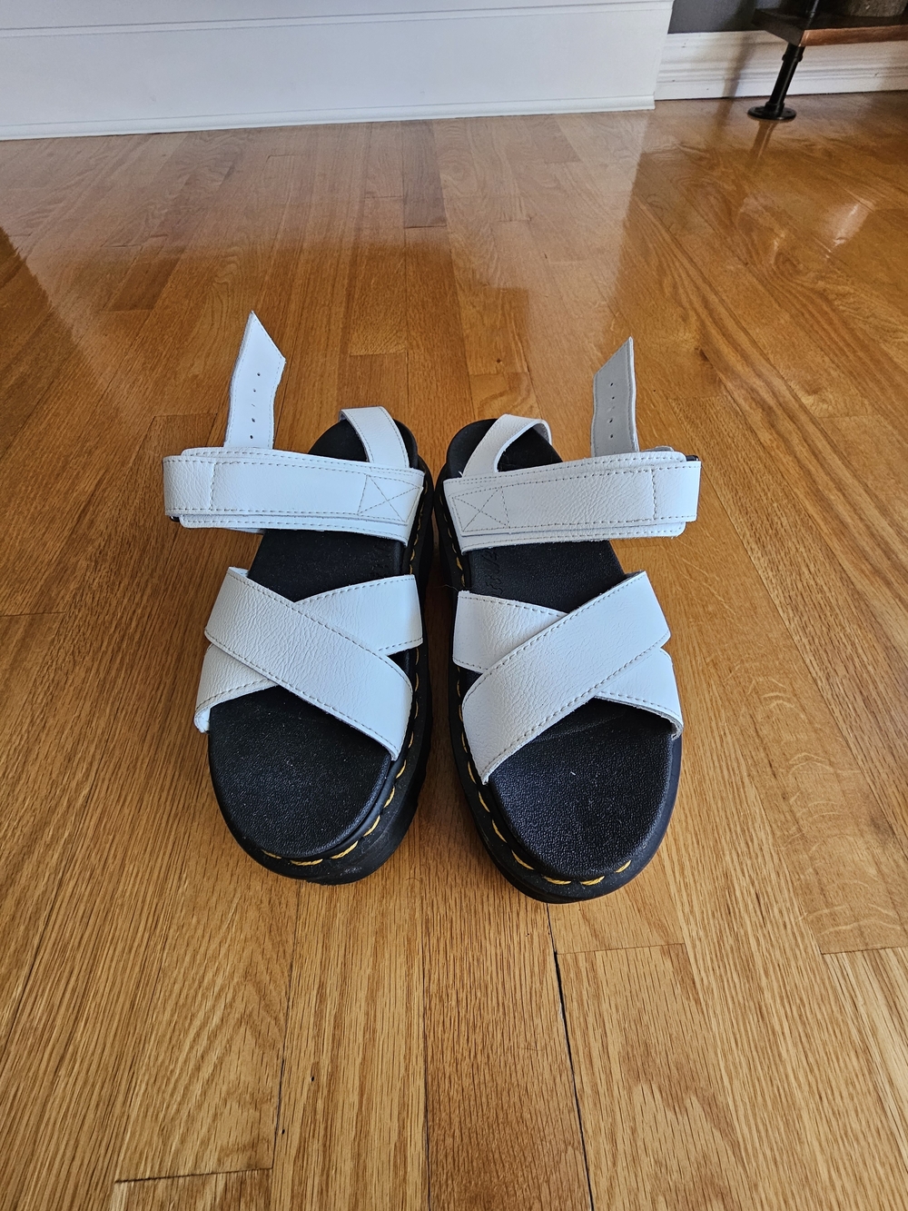 Dr. Martens White Leather Cross-Strap Sandals